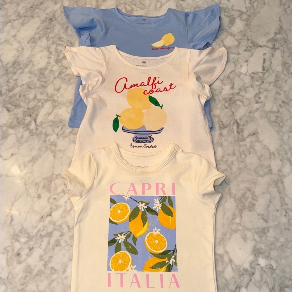 H&M Italy Vaca Blue and White Graphic Tees Bundle 3/4T